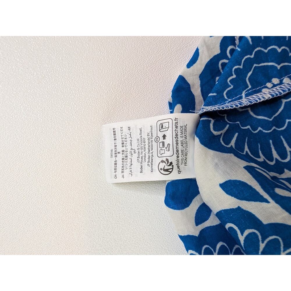 Boden Felicity Cotton Blouse - White & Blue Floral Button-Up Ruffles Sz 6 - Picture 6 of 10